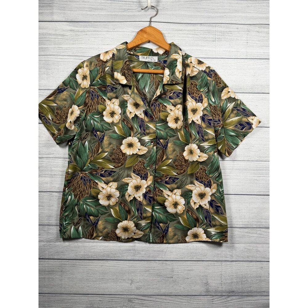 Vintage Truffles by YB Women's Large Floral Button Up Blouse Made USA 4406